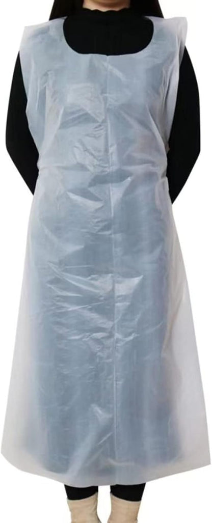 Disposable Apron White Heavy Weight Plastic/Poly White, 51×28 inches - 100pcs