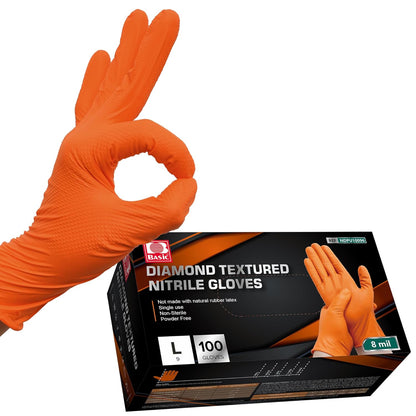 8 Mil Diamond Textured Nitrile Gloves (Black/Orange)