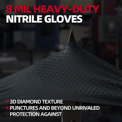 8 Mil Diamond Textured Nitrile Gloves (Black/Orange)