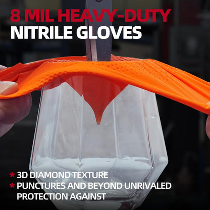 8 Mil Diamond Textured Nitrile Gloves (Black/Orange)