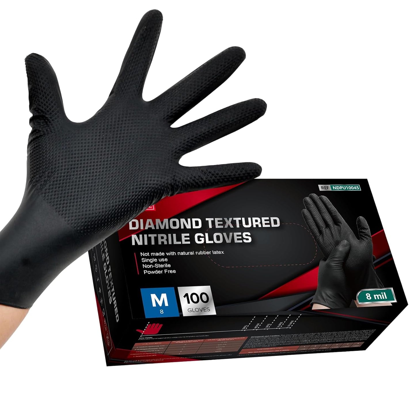 8 Mil Diamond Textured Nitrile Gloves (Black/Orange)