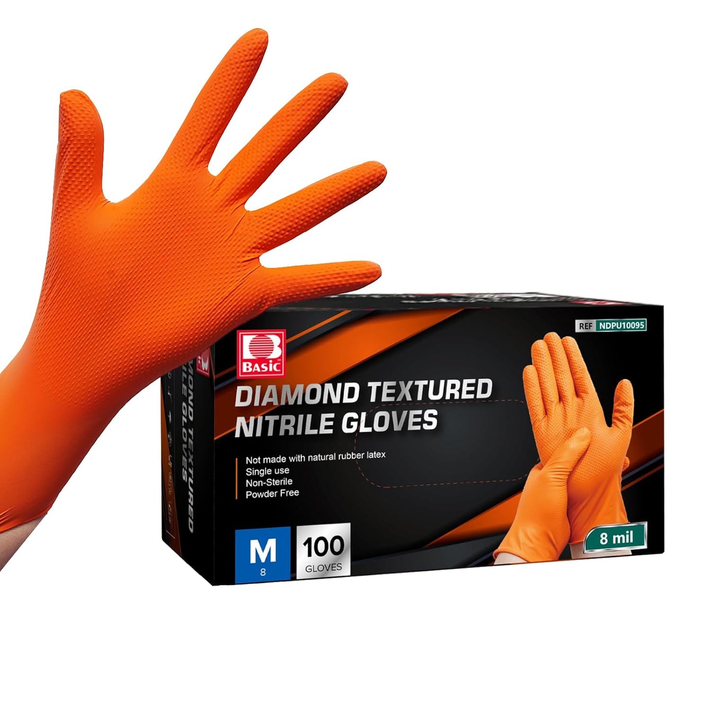 8 Mil Diamond Textured Nitrile Gloves (Black/Orange)