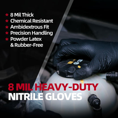 8 Mil Diamond Textured Nitrile Gloves (Black/Orange)