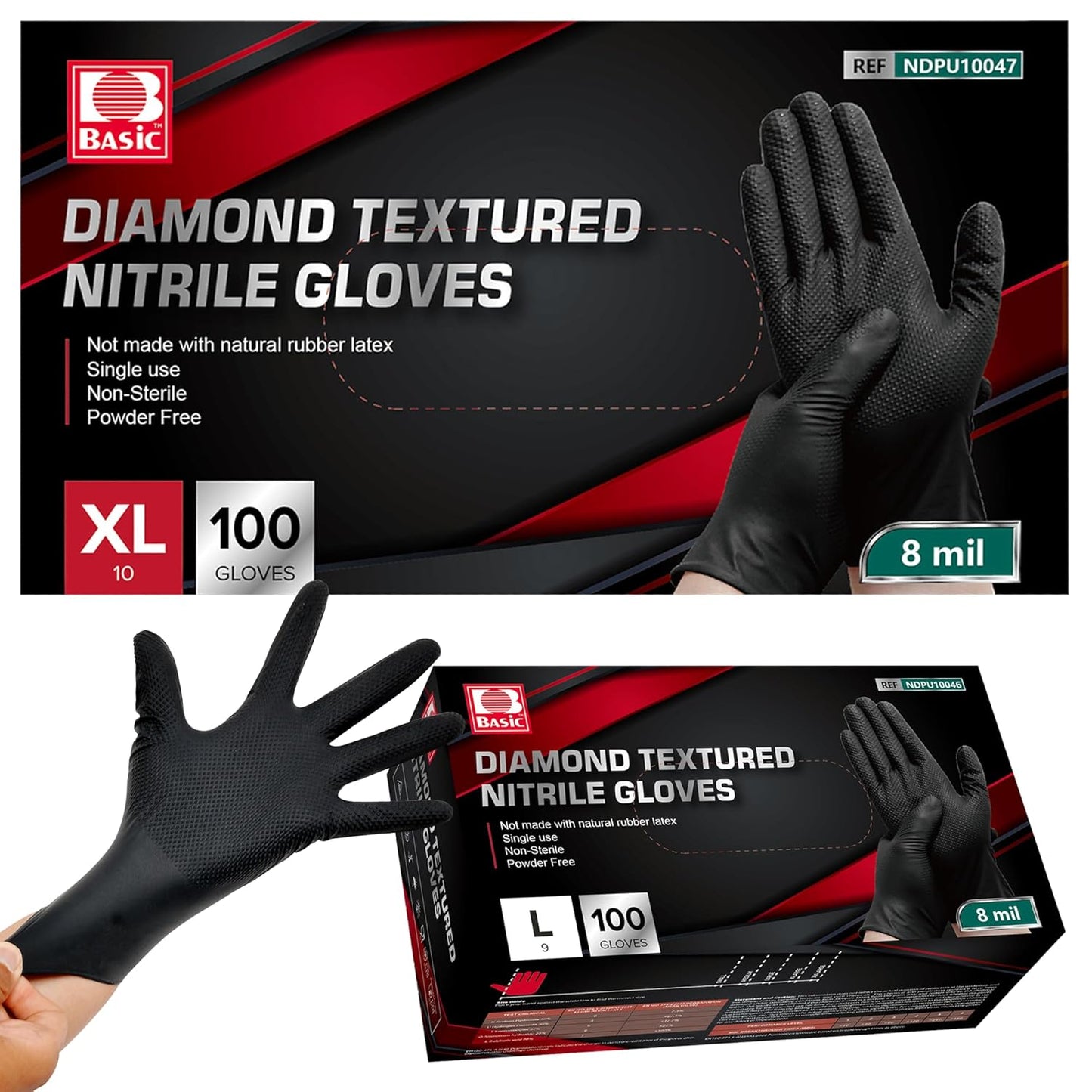 8 Mil Diamond Textured Nitrile Gloves (Black/Orange)