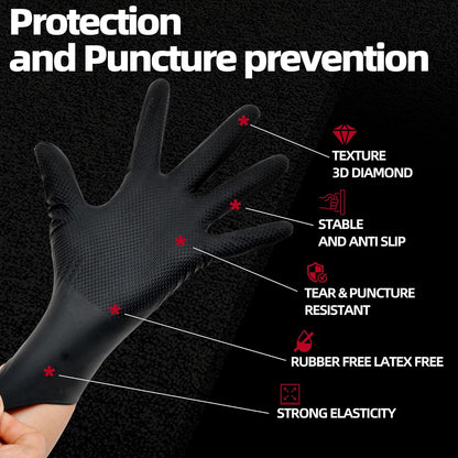 8 Mil Diamond Textured Nitrile Gloves (Black/Orange)