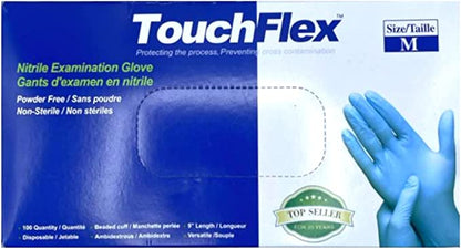 Touch Flex Nitrile Disposable Powder Free, Latex Free, Textured Fingertip, 4.5 Mil Thick, Protective Glove - Box of 100