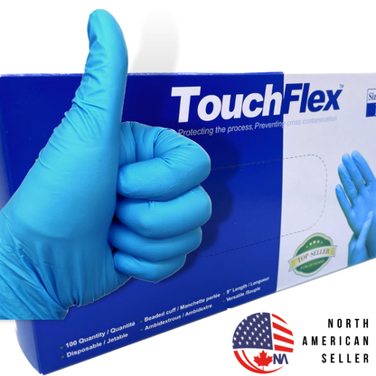 Touch Flex Nitrile Disposable Powder Free, Latex Free, Textured Fingertip, 4.5 Mil Thick, Protective Glove - Box of 100