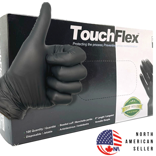Touch Flex Nitrile Disposable Powder Free, Latex Free, Textured Fingertip, 4.5 Mil Thick, Protective Glove - Box of 100